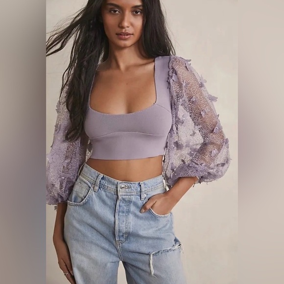 Free People Flutter By Butterfly Lilac Crop Top - Picture 12 of 12